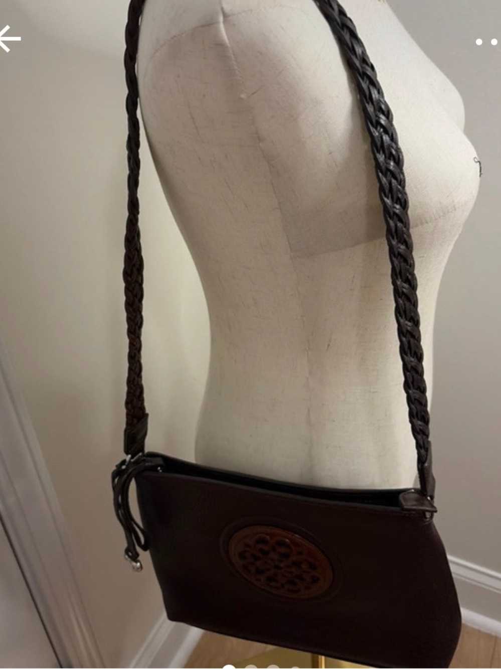 Braided Strap Leather Crossbody Bag - Dark Brown Brighton